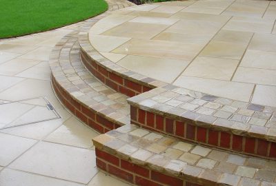 Paved platform in garden