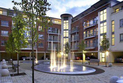 Water fountain in courtyard