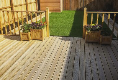 Lawn in front of decking
