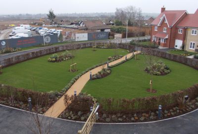 Artificial turf in residential landscape